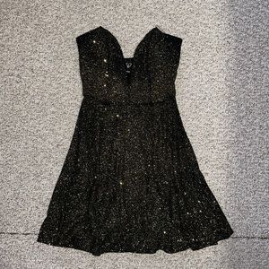 Strapless low cut black and gold sparkle dress